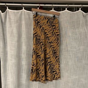 Madewell Silk Slip Midi Skirt in Tiger Print